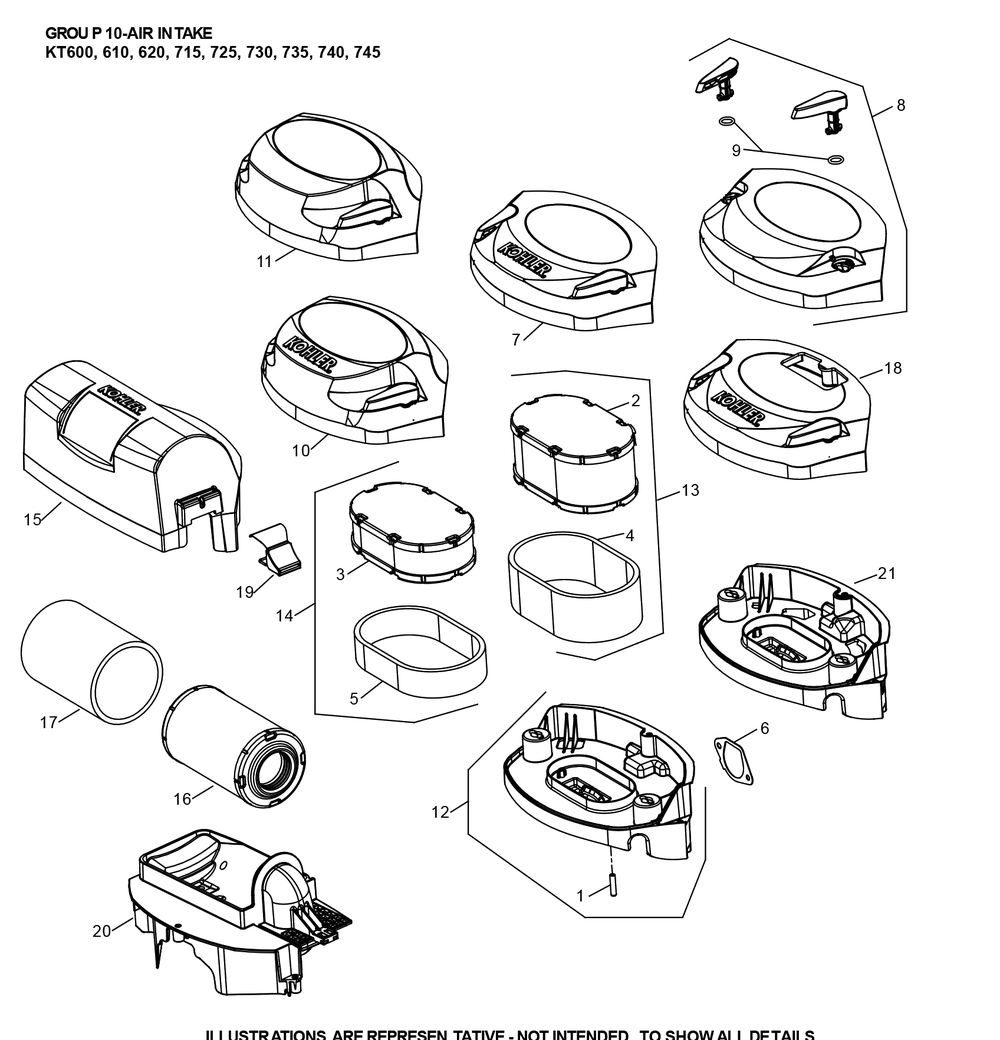 Kt735-3101 Air Intake Diagram and Parts List for KT735-3101  Cub Cadet Lawn Tractor